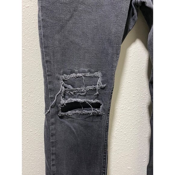 Old Navy Slim BuiltIn Flex Jeans Mens 34x32 Washed Black Distressed Ripped Knees - Picture 5 of 13